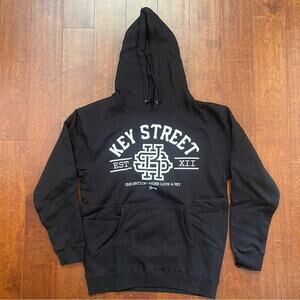 Key Street Men’s Black Hoodie Sweatshirt, Size Medium, NWOT